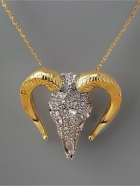 NEW Alexis Bittar Pave Crystal Horned Ram Head Necklace Two-Tone SB18